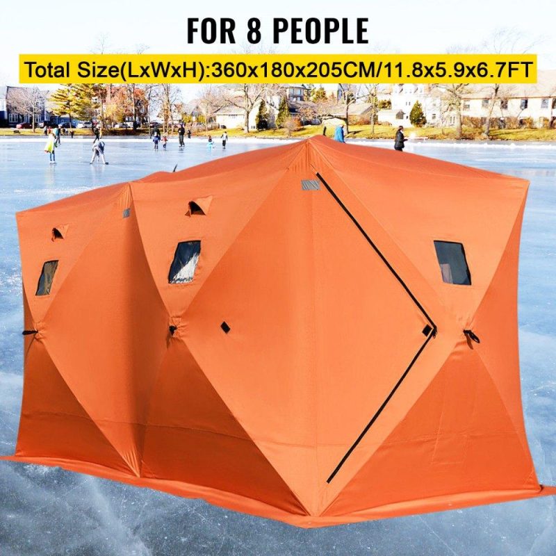 Tents | 8 Person Ice Fishing Shelter, Pop-Up Portable Insulated Ice Fishing Tent, Waterproof Oxford Fabric Orange Orange Lawn & Garden Orange