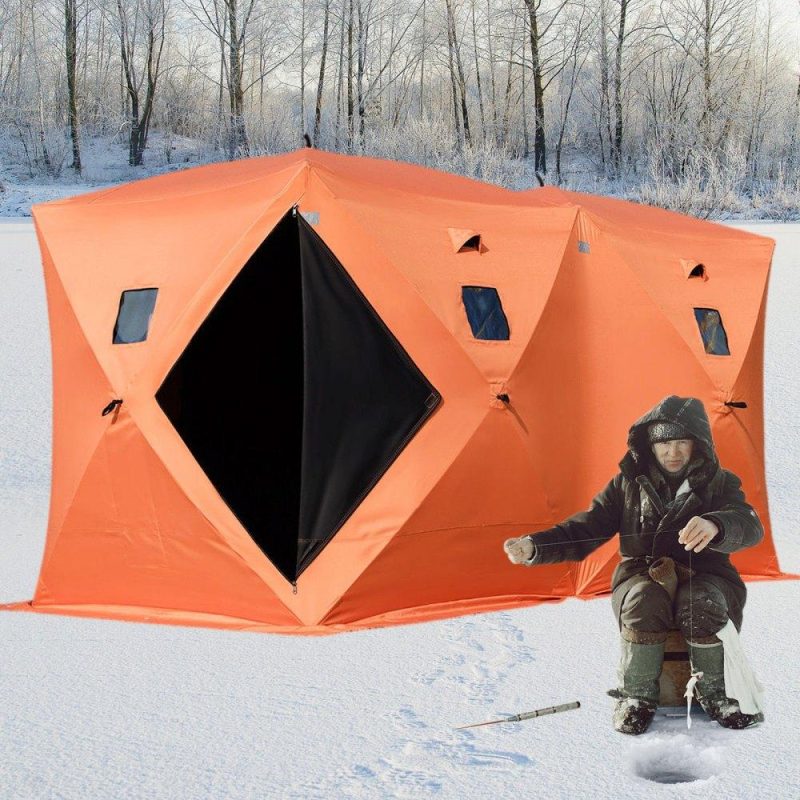 Tents | 8 Person Ice Fishing Shelter, Pop-Up Portable Insulated Ice Fishing Tent, Waterproof Oxford Fabric Orange Orange Lawn & Garden Orange