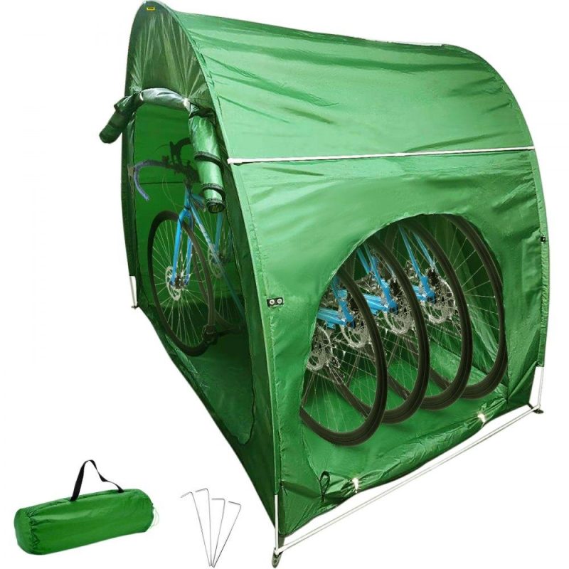 Tents | Bike Cover Storage Tent, 420D Oxford Fabric Portable for 4 Bikes, Outdoor Waterproof Anti-Dust Bicycle Storage Shed, Heavy Duty for Bikes, Lawn Mower, and Garden Tools, w/ Carry Bag, Green Green Lawn & Garden Green