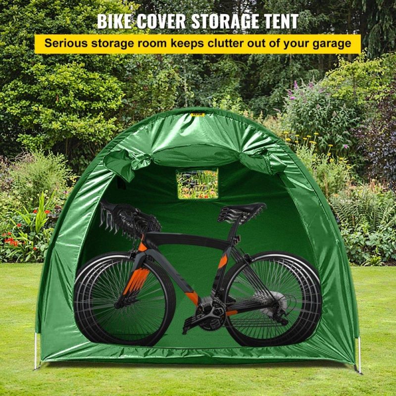 Tents | Bike Cover Storage Tent, 420D Oxford Fabric Portable for 4 Bikes, Outdoor Waterproof Anti-Dust Bicycle Storage Shed, Heavy Duty for Bikes, Lawn Mower, and Garden Tools, w/ Carry Bag, Green Green Lawn & Garden Green