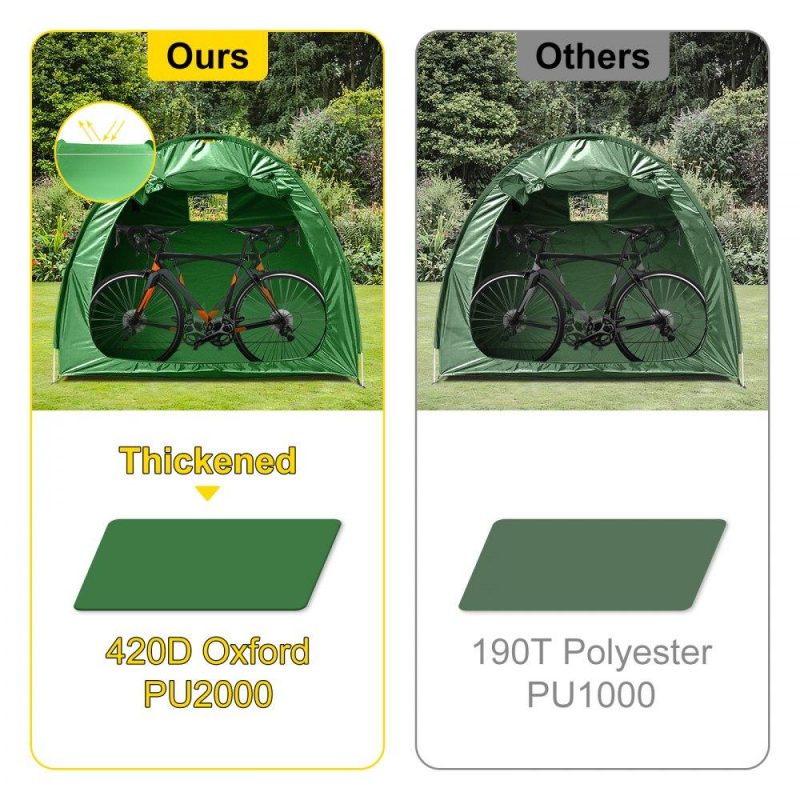 Tents | Bike Cover Storage Tent, 420D Oxford Fabric Portable for 4 Bikes, Outdoor Waterproof Anti-Dust Bicycle Storage Shed, Heavy Duty for Bikes, Lawn Mower, and Garden Tools, w/ Carry Bag, Green Green Lawn & Garden Green