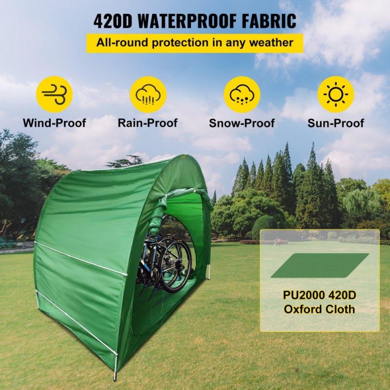 Tents | Bike Cover Storage Tent, 420D Oxford Fabric Portable for 4 Bikes, Outdoor Waterproof Anti-Dust Bicycle Storage Shed, Heavy Duty for Bikes, Lawn Mower, and Garden Tools, w/ Carry Bag, Green Green Lawn & Garden Green