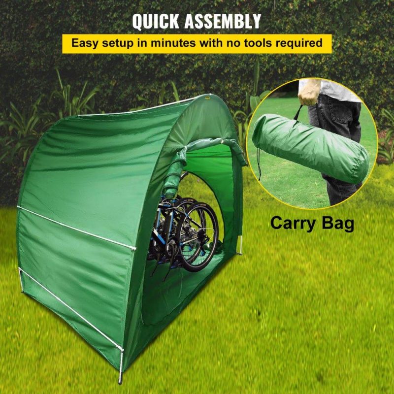 Tents | Bike Cover Storage Tent, 420D Oxford Fabric Portable for 4 Bikes, Outdoor Waterproof Anti-Dust Bicycle Storage Shed, Heavy Duty for Bikes, Lawn Mower, and Garden Tools, w/ Carry Bag, Green Green Lawn & Garden Green