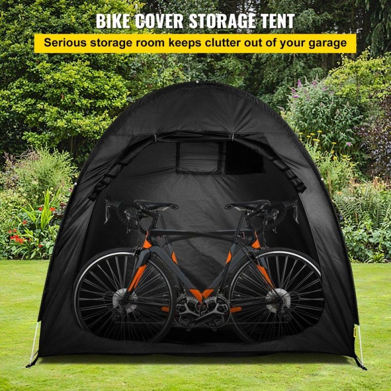 Tents | Bike Cover Storage Tent, 420D Oxford Portable for 2 Bikes, Outdoor Waterproof Anti-Dust Bicycle Storage Shed, Heavy Duty for Bikes, Lawn Mower, and Garden Tools, w/ Carry Bag and Pegs, Black Black Lawn & Garden Black