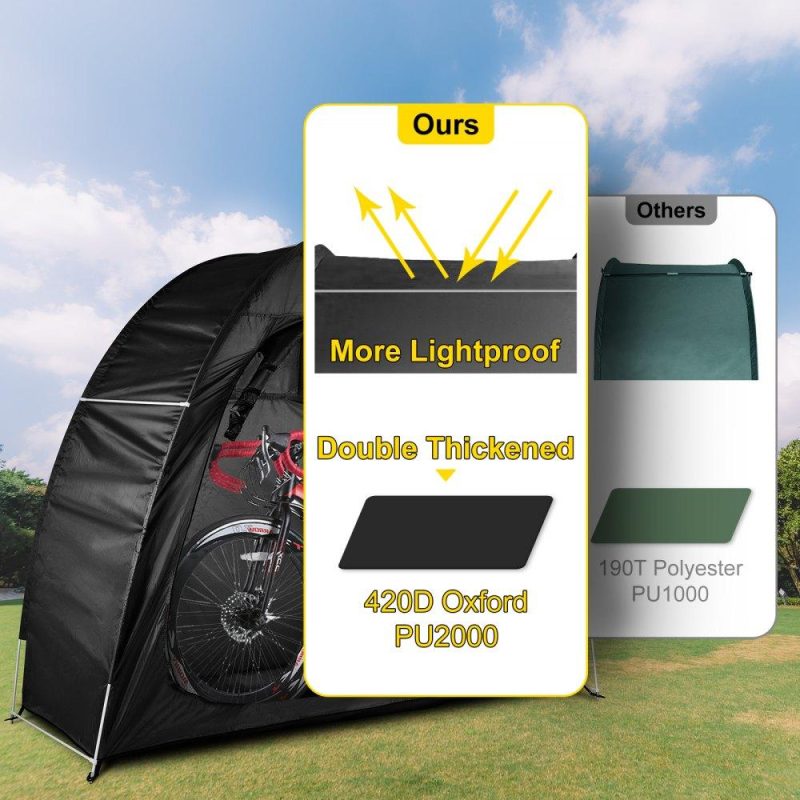 Tents | Bike Cover Storage Tent, 420D Oxford Portable for 2 Bikes, Outdoor Waterproof Anti-Dust Bicycle Storage Shed, Heavy Duty for Bikes, Lawn Mower, and Garden Tools, w/ Carry Bag and Pegs, Black Black Lawn & Garden Black