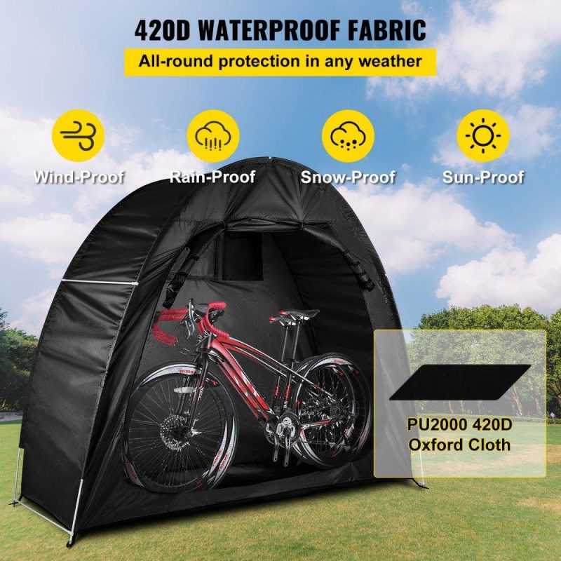 Tents | Bike Cover Storage Tent, 420D Oxford Portable for 2 Bikes, Outdoor Waterproof Anti-Dust Bicycle Storage Shed, Heavy Duty for Bikes, Lawn Mower, and Garden Tools, w/ Carry Bag and Pegs, Black Black Lawn & Garden Black