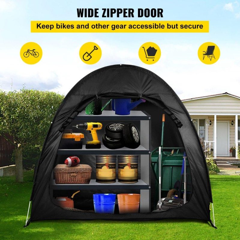 Tents | Bike Cover Storage Tent, 420D Oxford Portable for 2 Bikes, Outdoor Waterproof Anti-Dust Bicycle Storage Shed, Heavy Duty for Bikes, Lawn Mower, and Garden Tools, w/ Carry Bag and Pegs, Black Black Lawn & Garden Black