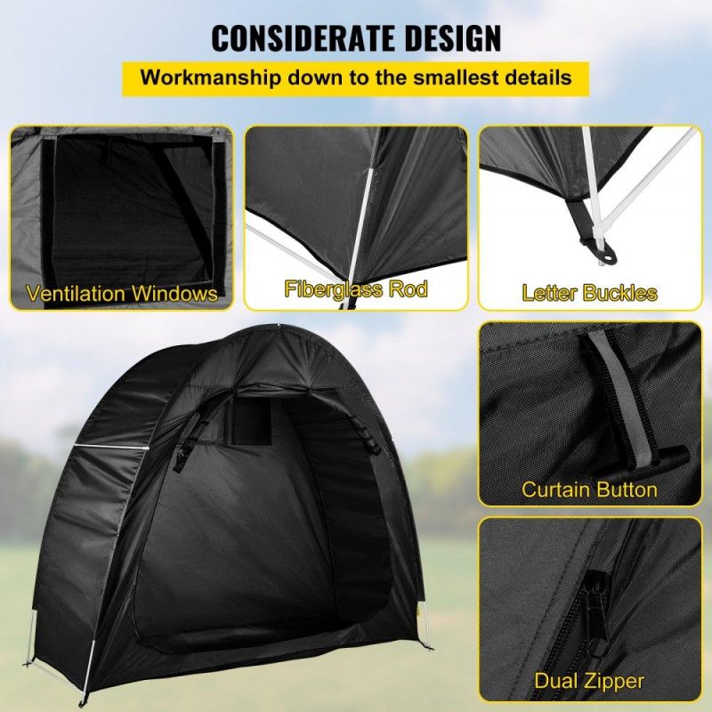 Tents | Bike Cover Storage Tent, 420D Oxford Portable for 2 Bikes, Outdoor Waterproof Anti-Dust Bicycle Storage Shed, Heavy Duty for Bikes, Lawn Mower, and Garden Tools, w/ Carry Bag and Pegs, Black Black Lawn & Garden Black