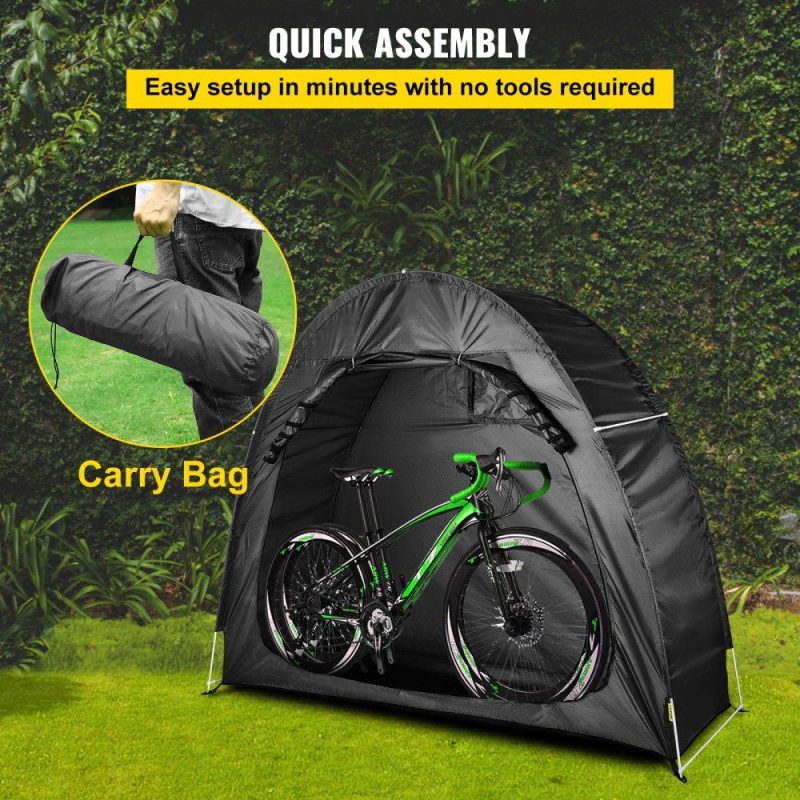 Tents | Bike Cover Storage Tent, 420D Oxford Portable for 2 Bikes, Outdoor Waterproof Anti-Dust Bicycle Storage Shed, Heavy Duty for Bikes, Lawn Mower, and Garden Tools, w/ Carry Bag and Pegs, Black Black Lawn & Garden Black