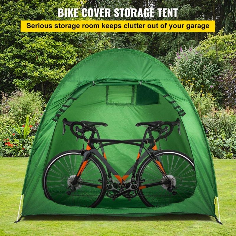 Tents | Bike Cover Storage Tent, 420D Oxford Portable for 2 Bikes, Outdoor Waterproof Anti-Dust Bicycle Storage Shed, Heavy Duty for Bikes, Lawn Mower, and Garden Tools, w/ Carry Bag and Pegs, Green Green Lawn & Garden Green