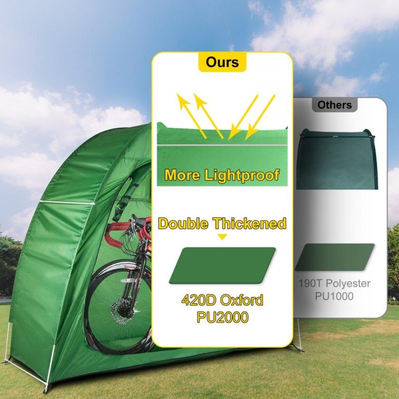 Tents | Bike Cover Storage Tent, 420D Oxford Portable for 2 Bikes, Outdoor Waterproof Anti-Dust Bicycle Storage Shed, Heavy Duty for Bikes, Lawn Mower, and Garden Tools, w/ Carry Bag and Pegs, Green Green Lawn & Garden Green