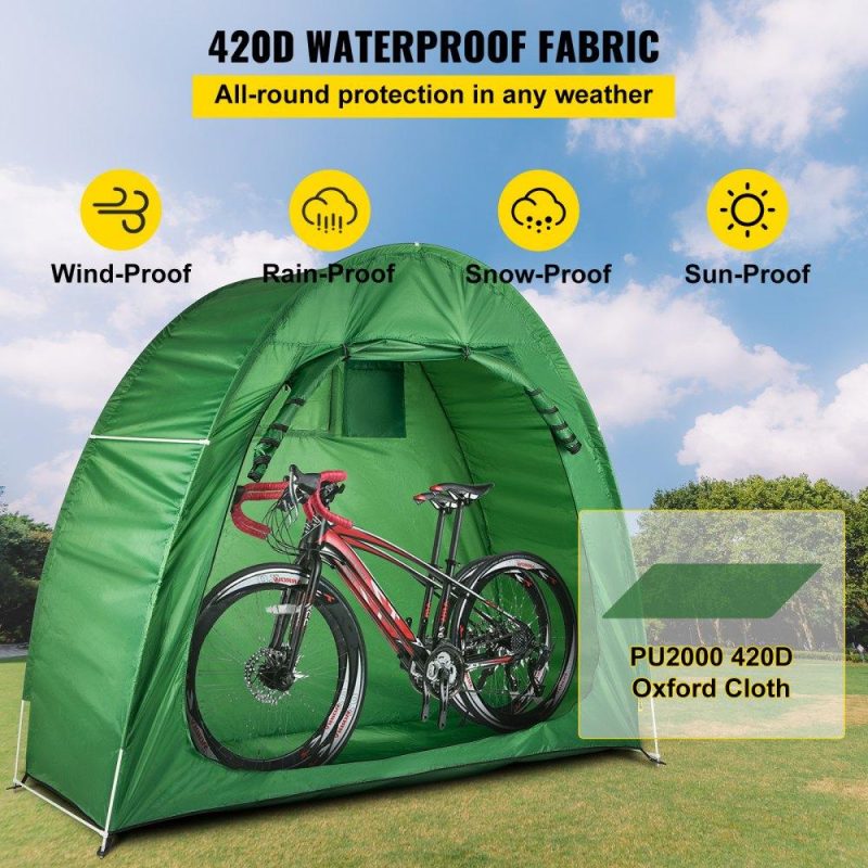 Tents | Bike Cover Storage Tent, 420D Oxford Portable for 2 Bikes, Outdoor Waterproof Anti-Dust Bicycle Storage Shed, Heavy Duty for Bikes, Lawn Mower, and Garden Tools, w/ Carry Bag and Pegs, Green Green Lawn & Garden Green