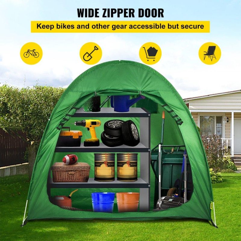 Tents | Bike Cover Storage Tent, 420D Oxford Portable for 2 Bikes, Outdoor Waterproof Anti-Dust Bicycle Storage Shed, Heavy Duty for Bikes, Lawn Mower, and Garden Tools, w/ Carry Bag and Pegs, Green Green Lawn & Garden Green