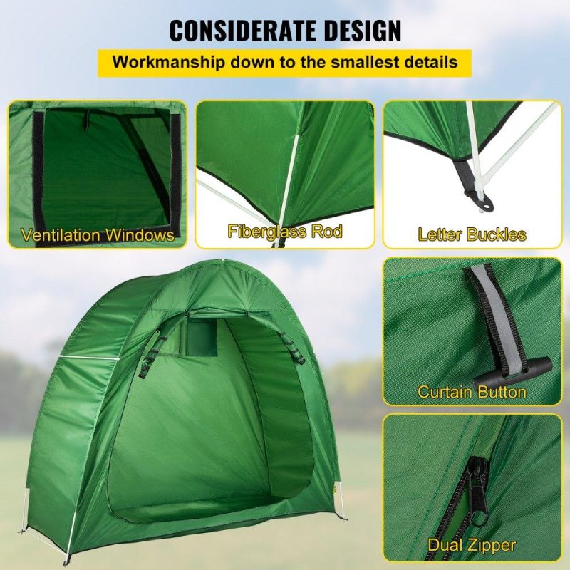 Tents | Bike Cover Storage Tent, 420D Oxford Portable for 2 Bikes, Outdoor Waterproof Anti-Dust Bicycle Storage Shed, Heavy Duty for Bikes, Lawn Mower, and Garden Tools, w/ Carry Bag and Pegs, Green Green Lawn & Garden Green