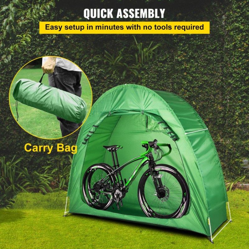 Tents | Bike Cover Storage Tent, 420D Oxford Portable for 2 Bikes, Outdoor Waterproof Anti-Dust Bicycle Storage Shed, Heavy Duty for Bikes, Lawn Mower, and Garden Tools, w/ Carry Bag and Pegs, Green Green Lawn & Garden Green