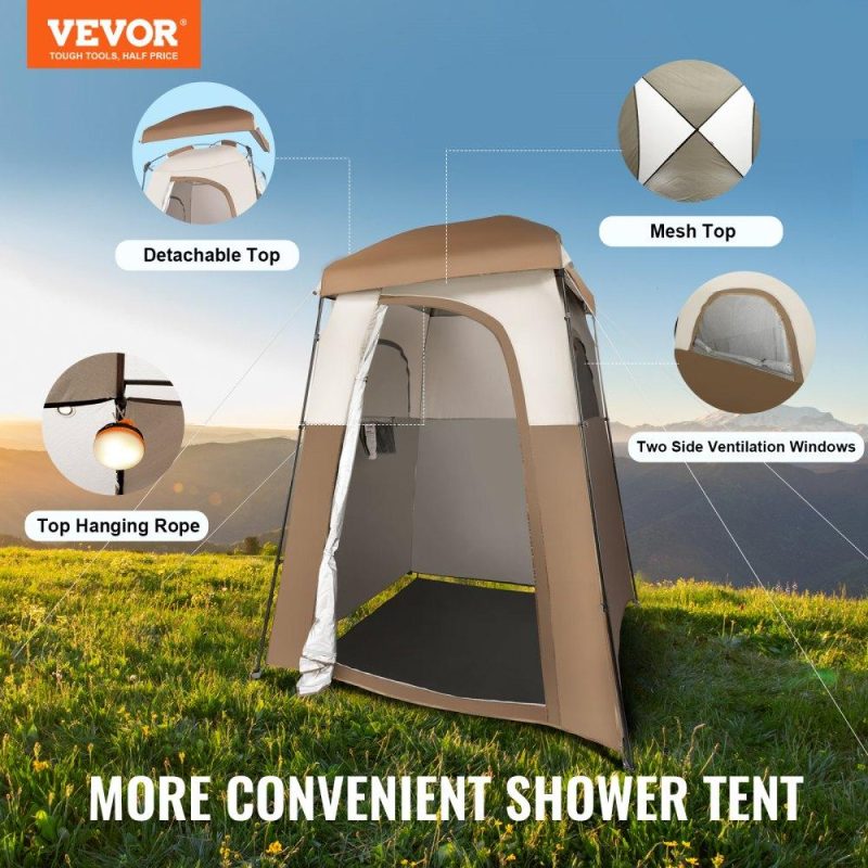 Tents | Camping Shower Tent, 66″ x 66″ x 87″ 1 Room Oversize Outdoor Portable Shelter, Privacy Tent with Detachable Top, Pockets, Hanging Rope and Clothesline, for Dressing, Changing, Toilet, Bathroom Lawn & Garden Tents