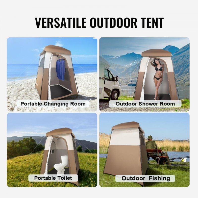 Tents | Camping Shower Tent, 66″ x 66″ x 87″ 1 Room Oversize Outdoor Portable Shelter, Privacy Tent with Detachable Top, Pockets, Hanging Rope and Clothesline, for Dressing, Changing, Toilet, Bathroom Lawn & Garden Tents