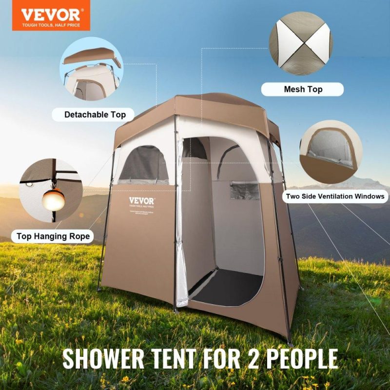 Tents | Camping Shower Tent, 83″ x 42″ x 83″ 2 Rooms Oversize Outdoor Portable Shelter, Privacy Tent with Detachable Top, Pockets, Hanging Rope and Clothesline, for Dressing, Changing, Toilet, Bathroom Lawn & Garden Tents