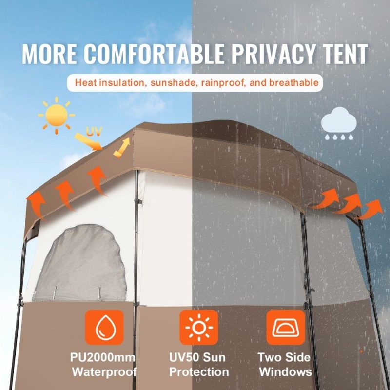 Tents | Camping Shower Tent, 83″ x 42″ x 83″ 2 Rooms Oversize Outdoor Portable Shelter, Privacy Tent with Detachable Top, Pockets, Hanging Rope and Clothesline, for Dressing, Changing, Toilet, Bathroom Lawn & Garden Tents