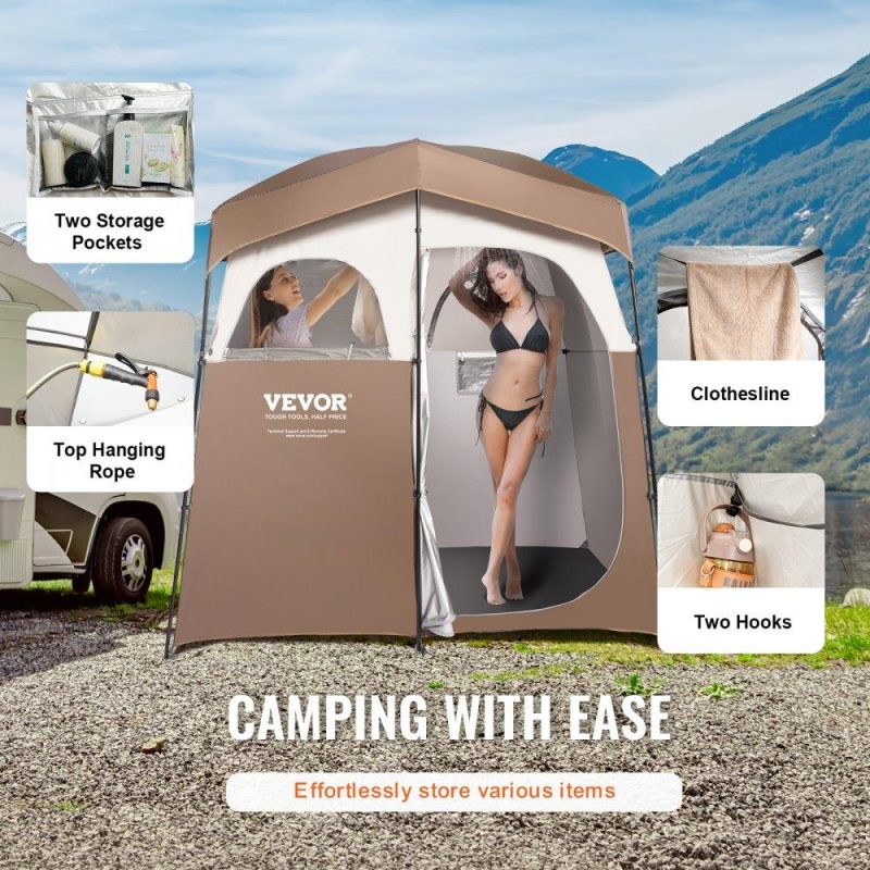 Tents | Camping Shower Tent, 83″ x 42″ x 83″ 2 Rooms Oversize Outdoor Portable Shelter, Privacy Tent with Detachable Top, Pockets, Hanging Rope and Clothesline, for Dressing, Changing, Toilet, Bathroom Lawn & Garden Tents