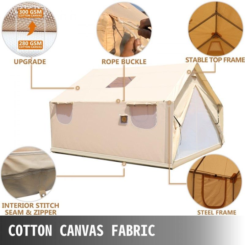 Tents | Canvas Wall Tent 10x12ft, Wall Tent with PVC Storm Flap, Large Canvas Wall Tent Waterproof, Camping Canvas Tents With Stove Hole for 6-8 people Outdoor Camping Hiking Party Hunting Lawn & Garden Tents