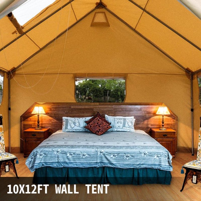 Tents | Canvas Wall Tent 10x12ft, Wall Tent with PVC Storm Flap, Large Canvas Wall Tent Waterproof, Camping Canvas Tents With Stove Hole for 6-8 people Outdoor Camping Hiking Party Hunting Lawn & Garden Tents