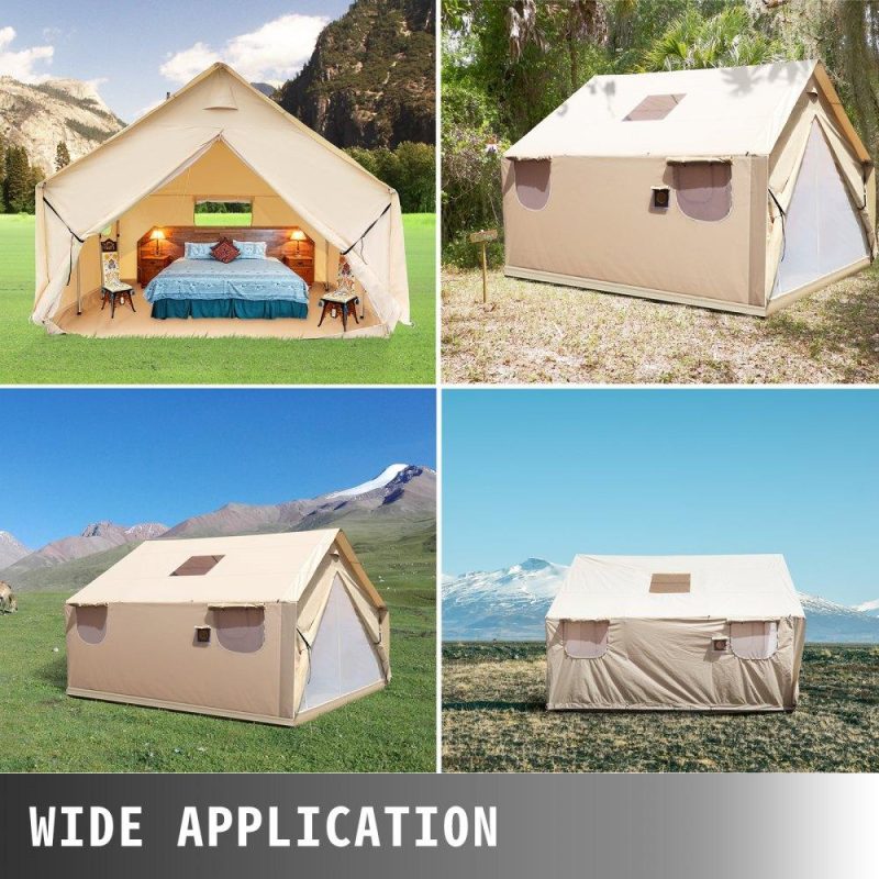 Tents | Canvas Wall Tent 10x12ft, Wall Tent with PVC Storm Flap, Large Canvas Wall Tent Waterproof, Camping Canvas Tents With Stove Hole for 6-8 people Outdoor Camping Hiking Party Hunting Lawn & Garden Tents