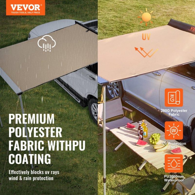 Tents | Car Side Awning, Large 4.6’x6.6′ Shade Coverage Vehicle Awning, PU3000mm UV50+ Retractable Car Awning with Waterproof Storage Bag, Suitable for Truck, SUV, Van, Campers Lawn & Garden Tents