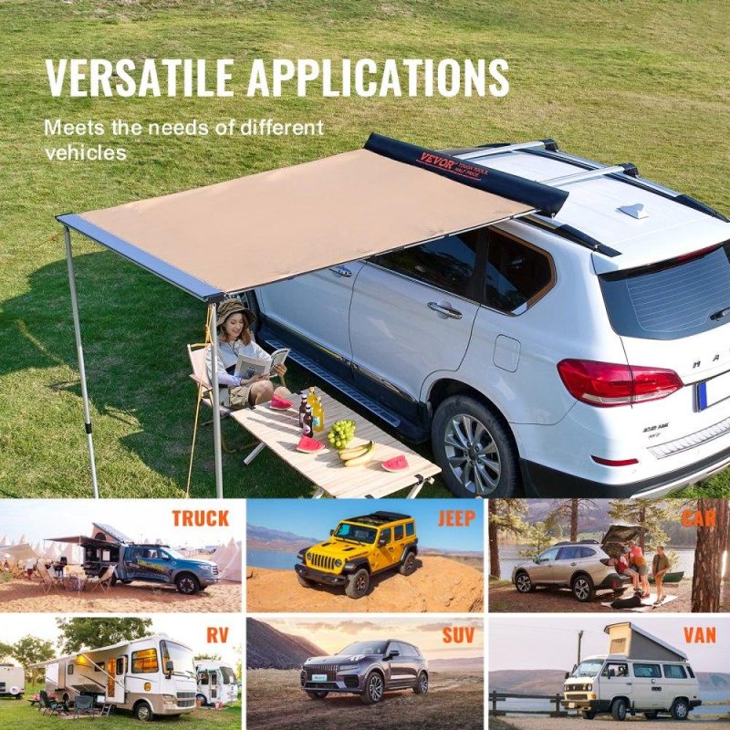 Tents | Car Side Awning, Large 4.6’x6.6′ Shade Coverage Vehicle Awning, PU3000mm UV50+ Retractable Car Awning with Waterproof Storage Bag, Suitable for Truck, SUV, Van, Campers Lawn & Garden Tents