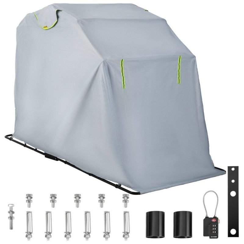 Tents | Motorcycle Shelter, Waterproof Motorcycle Cover, Heavy Duty Motorcycle Shelter Shed, 420D Oxford Motorbike Shed Anti-UV, 133.9″x53.9″x76.8″ Grey Shelter Storage Garage Tent w/ Lock & Weight Bag Lawn & Garden Tents