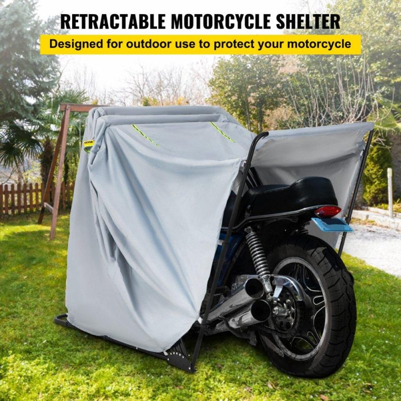 Tents | Motorcycle Shelter, Waterproof Motorcycle Cover, Heavy Duty Motorcycle Shelter Shed, 420D Oxford Motorbike Shed Anti-UV, 133.9″x53.9″x76.8″ Grey Shelter Storage Garage Tent w/ Lock & Weight Bag Lawn & Garden Tents