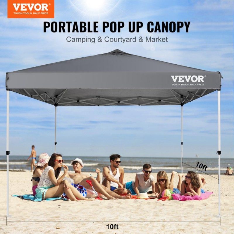 Tents | Pop Up Canopy Tent, 10 x 10 ft, 250 D PU Silver Coated Tarp, with Portable Roller Bag and 4 Sandbags, Waterproof and Sun Shelter Gazebo for Outdoor Party, Camping, Commercial Events, Dark Gray Dark Grey Lawn & Garden Dark Grey