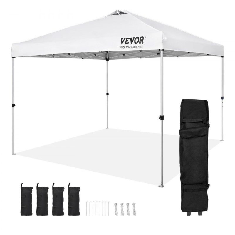 Tents | Pop Up Canopy Tent, 10 x 10 ft, 250 D PU Silver Coated Tarp, with Portable Roller Bag and 4 Sandbags, Waterproof and Sun Shelter Gazebo for Outdoor Party, Camping, Commercial Events, White White Lawn & Garden Tents