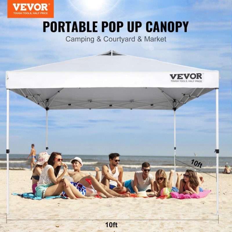 Tents | Pop Up Canopy Tent, 10 x 10 ft, 250 D PU Silver Coated Tarp, with Portable Roller Bag and 4 Sandbags, Waterproof and Sun Shelter Gazebo for Outdoor Party, Camping, Commercial Events, White White Lawn & Garden Tents