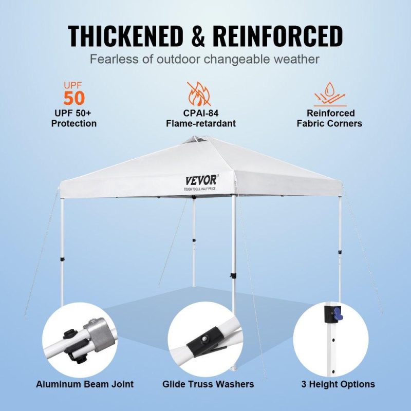 Tents | Pop Up Canopy Tent, 10 x 10 ft, 250 D PU Silver Coated Tarp, with Portable Roller Bag and 4 Sandbags, Waterproof and Sun Shelter Gazebo for Outdoor Party, Camping, Commercial Events, White White Lawn & Garden Tents