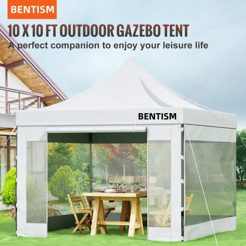 Tents | Pop Up Canopy Tent, 10 x 10 FT, Outdoor Patio Gazebo Tent with Removable Sidewalls and Wheeled Bag, UV Resistant Waterproof Instant Gazebo Shelter for Party, Garden, Backyard, White White Lawn & Garden Tents