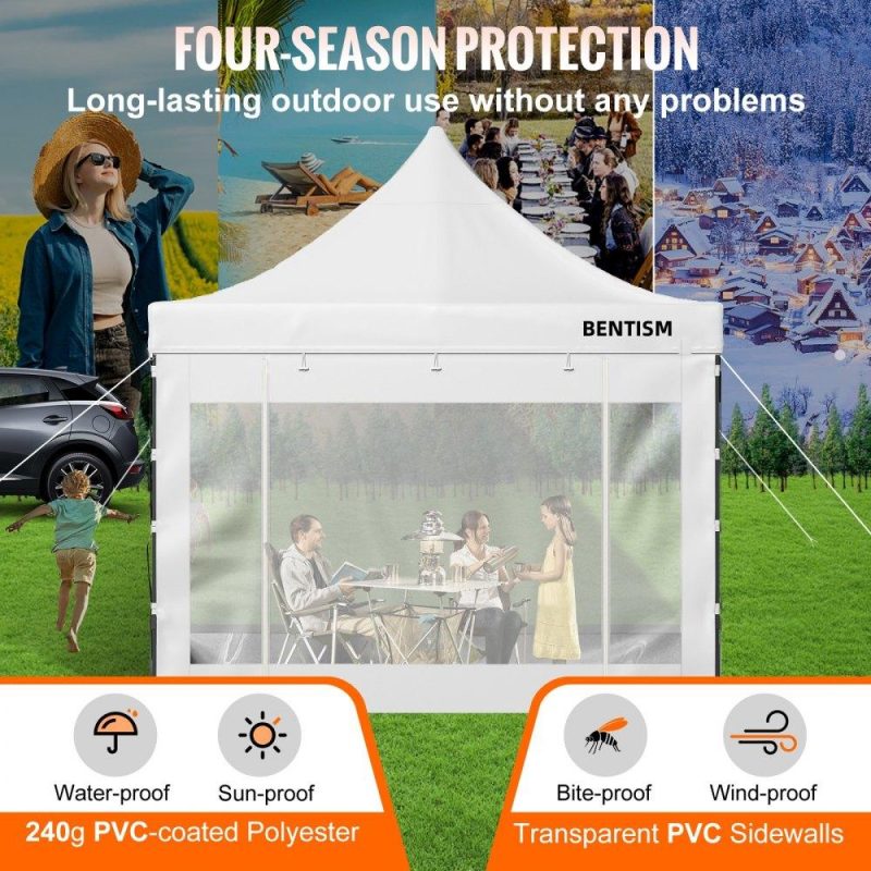 Tents | Pop Up Canopy Tent, 10 x 10 FT, Outdoor Patio Gazebo Tent with Removable Sidewalls and Wheeled Bag, UV Resistant Waterproof Instant Gazebo Shelter for Party, Garden, Backyard, White White Lawn & Garden Tents