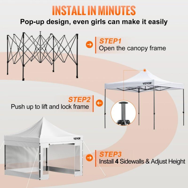 Tents | Pop Up Canopy Tent, 10 x 10 FT, Outdoor Patio Gazebo Tent with Removable Sidewalls and Wheeled Bag, UV Resistant Waterproof Instant Gazebo Shelter for Party, Garden, Backyard, White White Lawn & Garden Tents