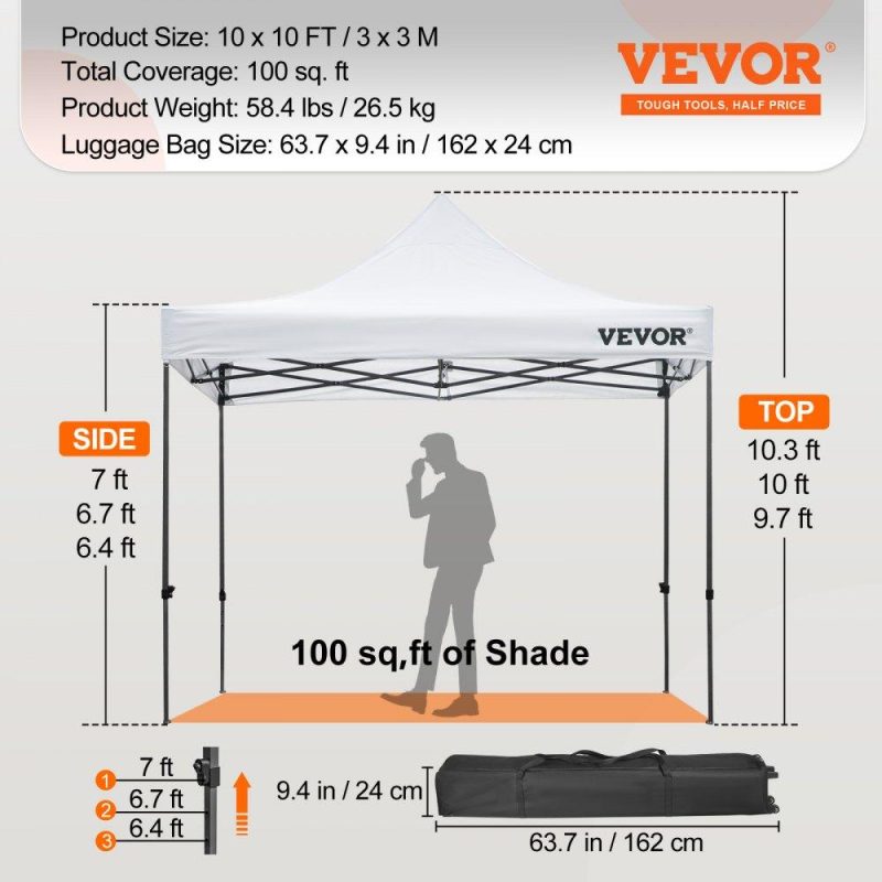 Tents | Pop Up Canopy Tent, 10 x 10 FT, Outdoor Patio Gazebo Tent with Removable Sidewalls and Wheeled Bag, UV Resistant Waterproof Instant Gazebo Shelter for Party, Garden, Backyard, White White Lawn & Garden Tents