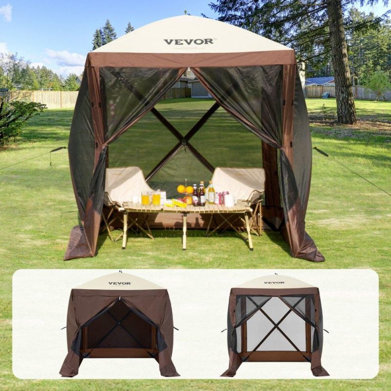 Tents | Pop Up Gazebo Tent, Pop-Up Screen Tent 4 Sided Canopy Sun Shelter with 4 Removable Privacy Wind Cloths & Mesh Windows, 6x6FT Quick Set Screen Tent with Mosquito Netting, Brown Brown Lawn & Garden Brown