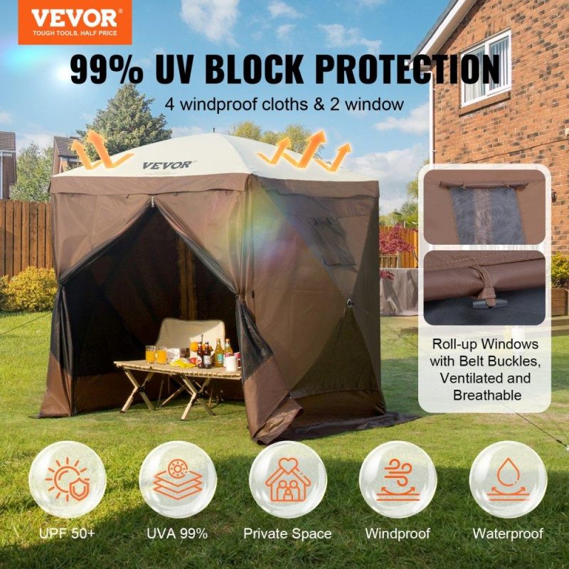 Tents | Pop Up Gazebo Tent, Pop-Up Screen Tent 4 Sided Canopy Sun Shelter with 4 Removable Privacy Wind Cloths & Mesh Windows, 6x6FT Quick Set Screen Tent with Mosquito Netting, Brown Brown Lawn & Garden Brown