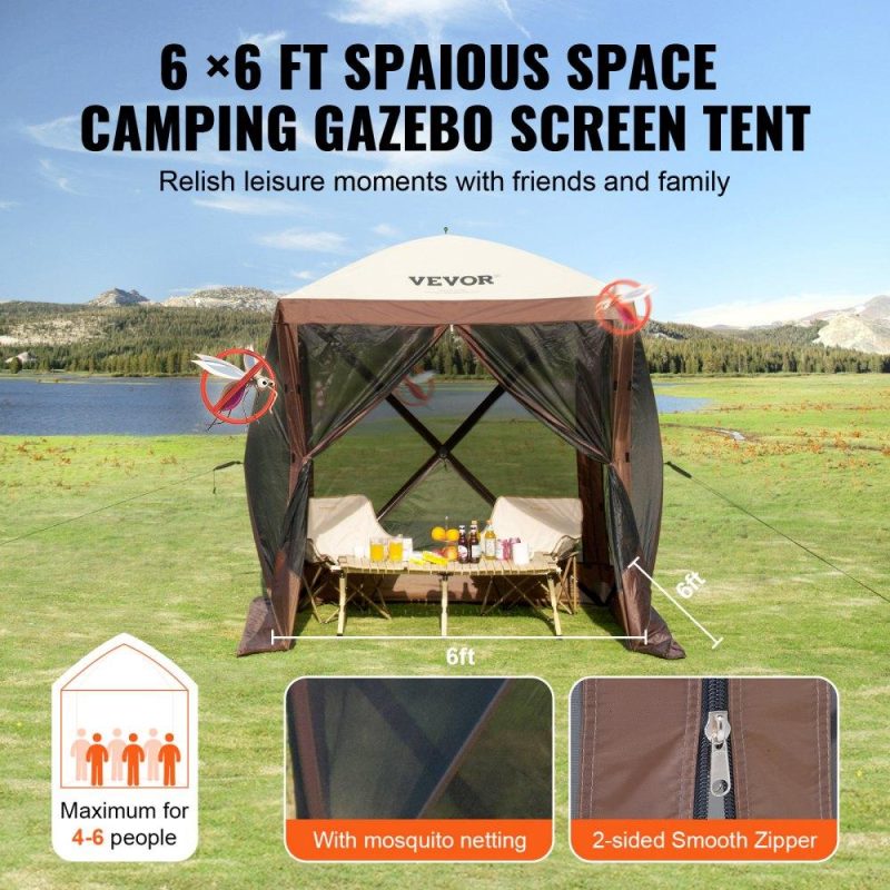 Tents | Pop Up Gazebo Tent, Pop-Up Screen Tent 4 Sided Canopy Sun Shelter with 4 Removable Privacy Wind Cloths & Mesh Windows, 6x6FT Quick Set Screen Tent with Mosquito Netting, Brown Brown Lawn & Garden Brown