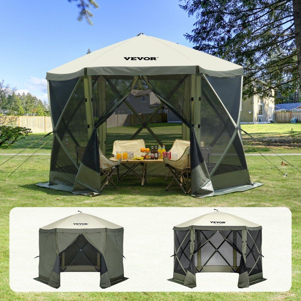 Tents | Pop Up Gazebo Tent, Pop-Up Screen Tent 6 Sided Canopy Sun Shelter with 6 Removable Privacy Wind Cloths & Mesh Windows, 10x10FT Quick Set Screen Tent with Mosquito Netting, Army Green Military Green Lawn & Garden Military Green