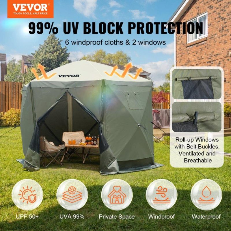 Tents | Pop Up Gazebo Tent, Pop-Up Screen Tent 6 Sided Canopy Sun Shelter with 6 Removable Privacy Wind Cloths & Mesh Windows, 10x10FT Quick Set Screen Tent with Mosquito Netting, Army Green Military Green Lawn & Garden Military Green