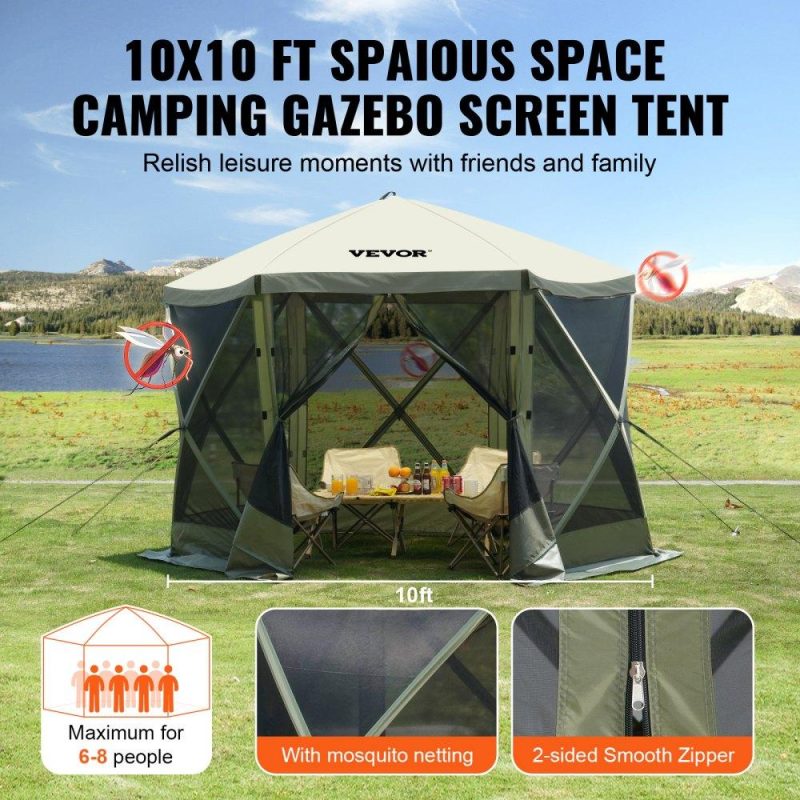 Tents | Pop Up Gazebo Tent, Pop-Up Screen Tent 6 Sided Canopy Sun Shelter with 6 Removable Privacy Wind Cloths & Mesh Windows, 10x10FT Quick Set Screen Tent with Mosquito Netting, Army Green Military Green Lawn & Garden Military Green