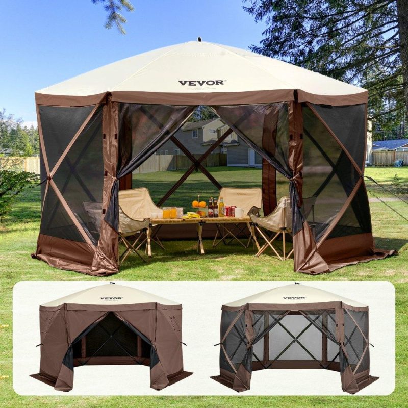 Tents | Pop Up Gazebo Tent, Pop-Up Screen Tent 6 Sided Canopy Sun Shelter with 6 Removable Privacy Wind Cloths & Mesh Windows, 12.5×12.5FT Quick Set Screen Tent with Mosquito Netting, Brown Brown Lawn & Garden Brown