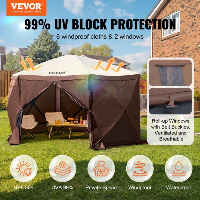 Tents | Pop Up Gazebo Tent, Pop-Up Screen Tent 6 Sided Canopy Sun Shelter with 6 Removable Privacy Wind Cloths & Mesh Windows, 12.5×12.5FT Quick Set Screen Tent with Mosquito Netting, Brown Brown Lawn & Garden Brown