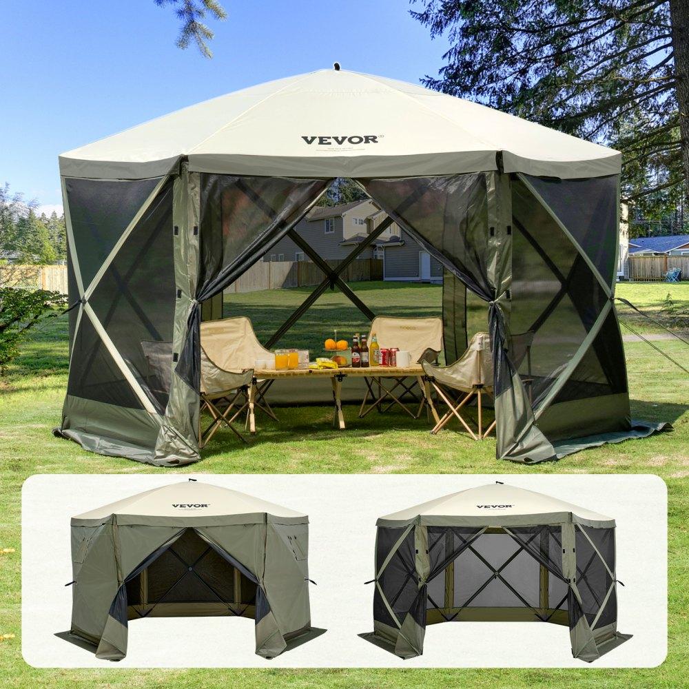 Tents | Pop Up Gazebo Tent, Pop-Up Screen Tent 6 Sided Canopy Sun Shelter with 6 Removable Privacy Wind Cloths & Mesh Windows, 12x12FT Quick Set Screen Tent with Mosquito Netting, Army Green Military Green Lawn & Garden Military Green