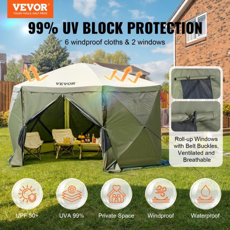 Tents | Pop Up Gazebo Tent, Pop-Up Screen Tent 6 Sided Canopy Sun Shelter with 6 Removable Privacy Wind Cloths & Mesh Windows, 12x12FT Quick Set Screen Tent with Mosquito Netting, Army Green Military Green Lawn & Garden Military Green