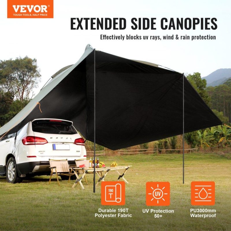 Tents | Vehicle Awning, Large 10′ x 7′ Shade Coverage Car Side Awning, PU2000mm UV50+ Car Awning with Extended Side Canopies and Portable Storage Bag, Suitable for Truck, SUV, Van, Campers Lawn & Garden Tents